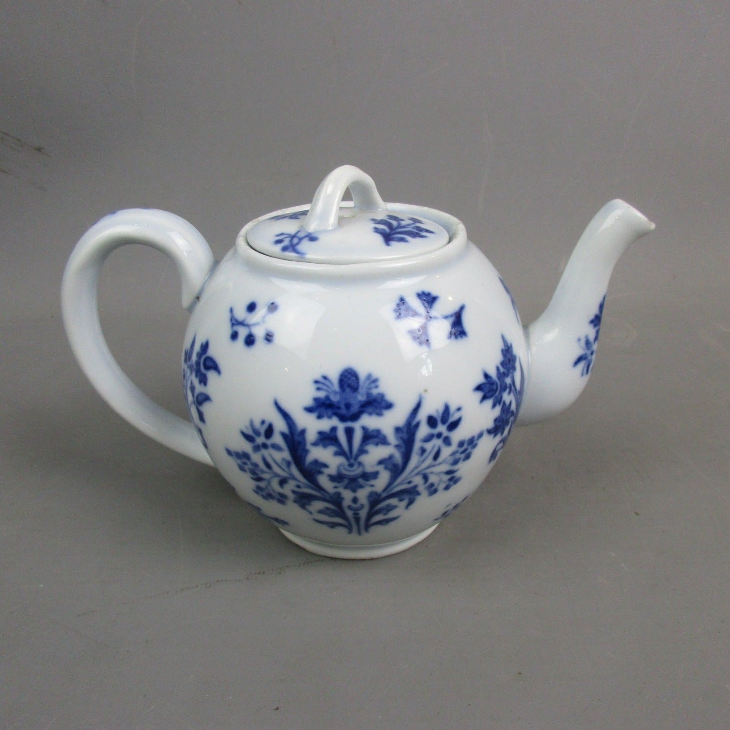 Blue & White Floral Design Transferware Tea Pot Antique Georgian c1820