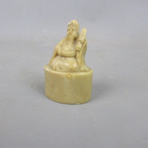 Hand Carved Chinese Soapstone Letter Wax Seal Of Elder Figure Antique c1890