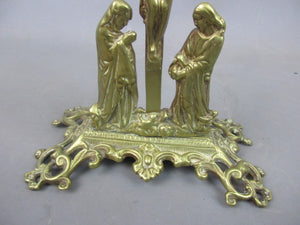 Ornate Brass Christian Crucifix Scrolled Base Ornament Antique Victorian c1890