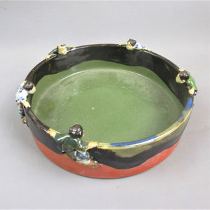 Japanese Pottery Novelty Bowl With Figures Antique Art Deco c1920