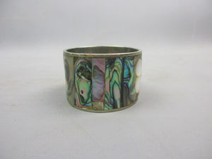Mexico Sterling Silver Abalone Inlaid Floral Design Napkin Ring Vintage c1970