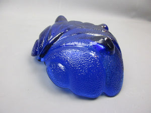 Bristol Blue Glass Leaf Design Three Footed Bon Bon Dish Bowl Vintage c1950