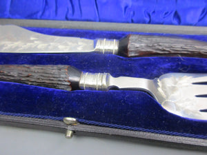 Cased George Shadford Silver Plated & Horn Handled Fish Cutlery Set Antique Edwardian c1910