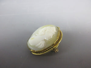 Gilt Cameo Brooch Depicting Young Lady Antique Victorian c1900