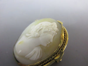 Gilt Cameo Brooch Depicting Young Lady Antique Victorian c1900