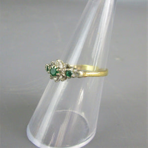 18K Gold Emerald & Diamond Floral Cluster Ring London Vintage 1980