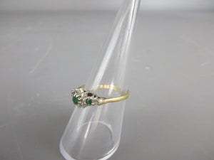 18K Gold Emerald & Diamond Floral Cluster Ring London Vintage 1980
