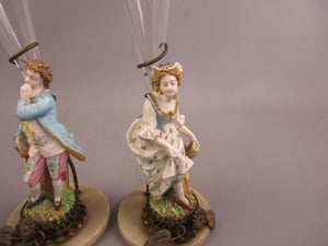 Pair Of Continental Enamel Figures With Epergne Vases Antique Victorian c1880