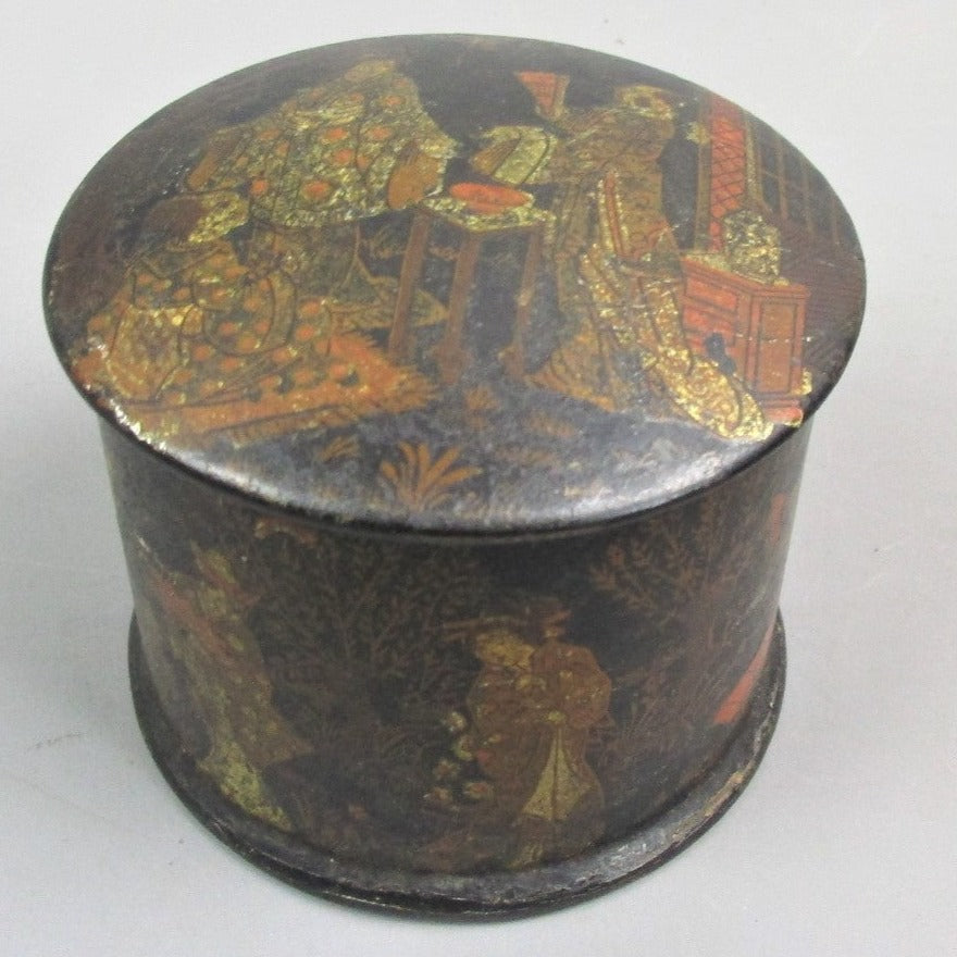 Japanese Papier Mache Box With Classical Scenes Antique Victorian c1880
