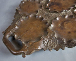 Large Anglo-Indian Carved Teak Serving Tray Antique c1880