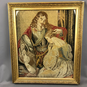 Large-Embroidered-Picture-In-Pre-Raphaelite-Style-Antique-Victorian-c1900