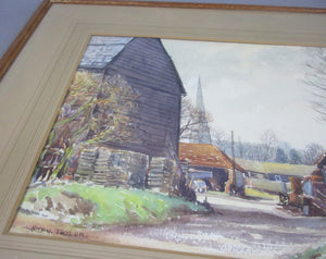 Larger Framed Watercolour of a Farm Vintage c1960