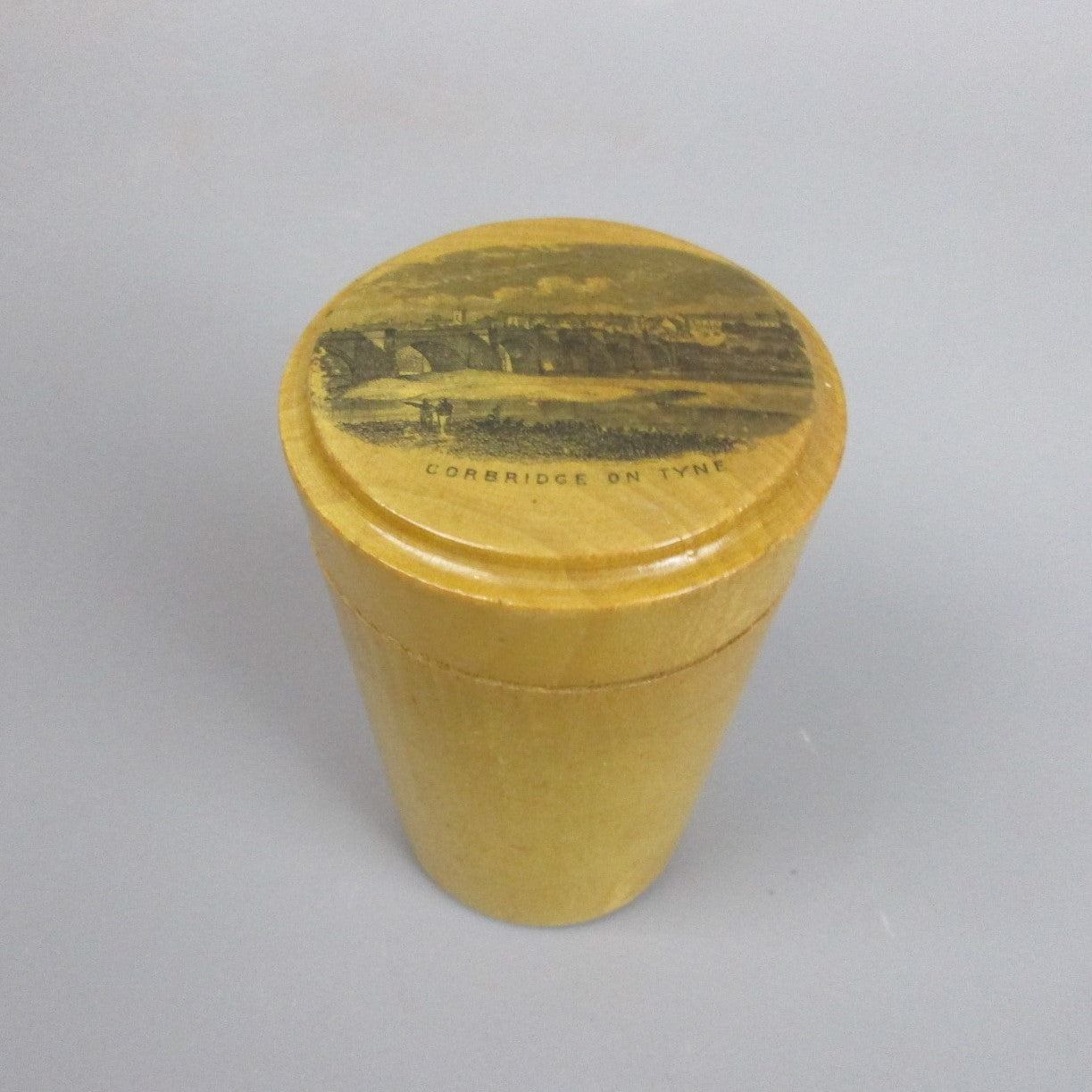 Mauchline Ware Corbridge On Tyne Shot Glass Holder Antique Victorian c1890