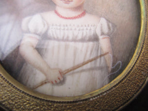 Miniature Watercolour Portrait Of A Young Girl Antique Georgian c1800