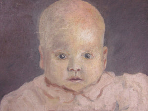 Oil On Canvas Of A Baby Vintage Mid-century c1960