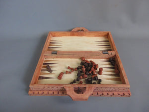 Ornate Carved Wooden Backgammon and Chess Game Case