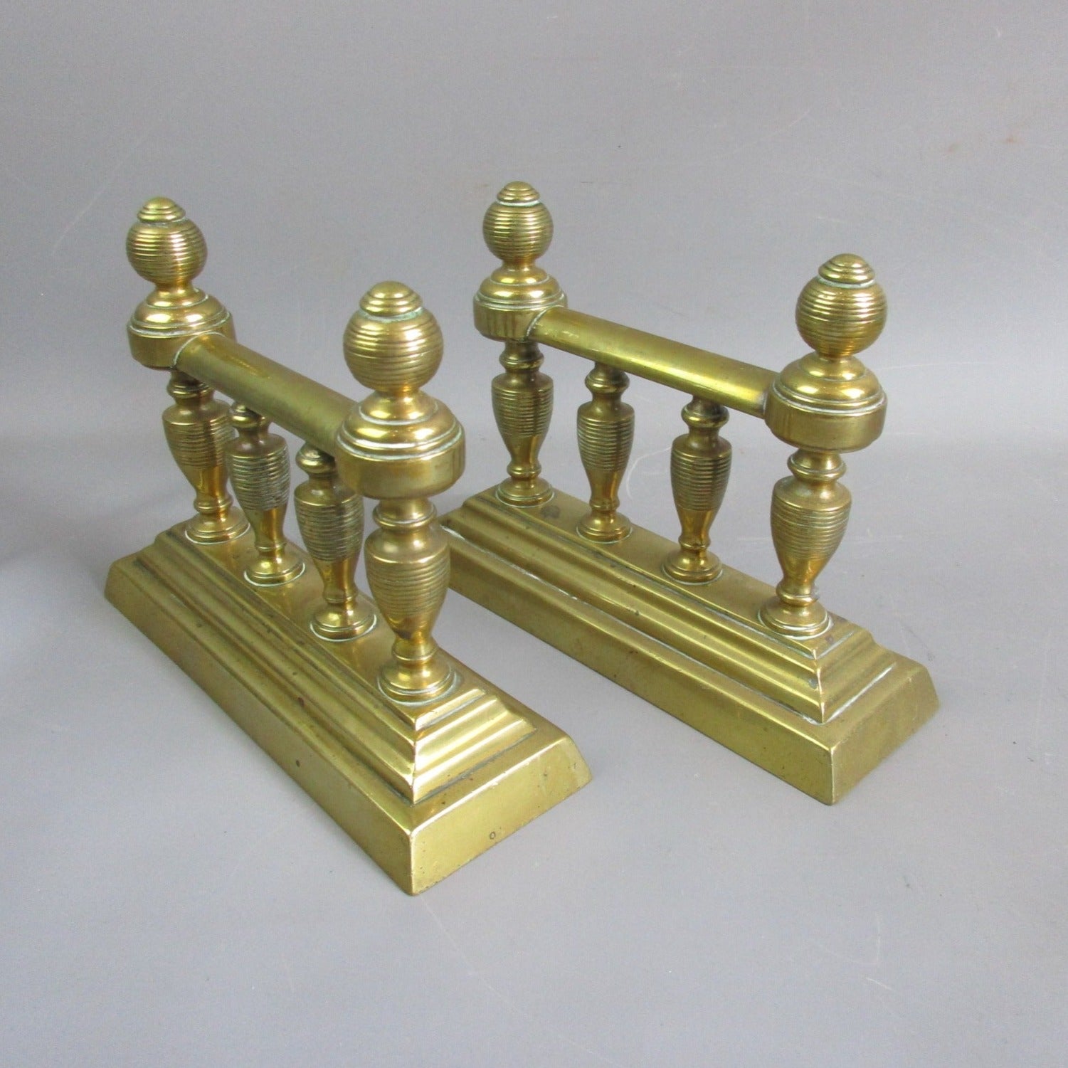 Pair Of Cast Brass Classical Style Fire Dog Andirons Victorian c1880.