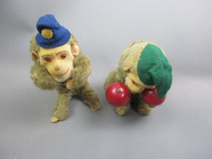 Pair Of German Wind Up Jolly Musical Monkey Toys Vintage Mid Century c1950