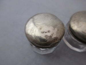 Pair Of Small Sterling Silver And Cut Glass Rouge Pots Antique Birmingham 1912