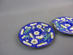 Pair Of Cloisonne Enamel Floral Dishes Antique c1900 Victorian