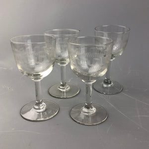 Set Four Greek Clear Key Style Liqueur Glasses Victorian Antique c1900