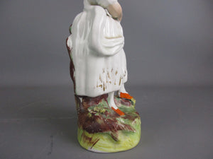 Staffordshire Ceramic Figure Depicting a Sheep Herder Antique Victorian c1900