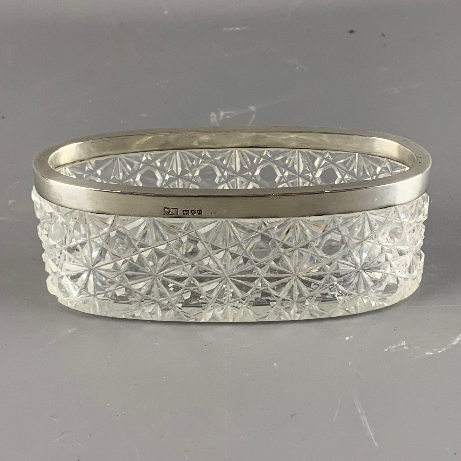 Sterling Silver Rimmed Glass Pineapple Cut Box Antique Art Deco London 1910