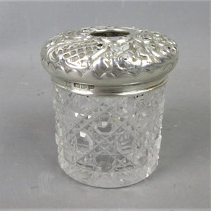 Sterling Silver & Cut Glass Dressing Table Pot Antique 1897 Chester Victorian