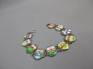 Sterling Silver & Enamel Canadian Provinces Travel Shield Charm Bracelet Vintage c1970