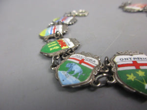 Sterling Silver & Enamel Canadian Provinces Travel Shield Charm Bracelet Vintage c1970