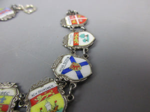 Sterling Silver & Enamel Canadian Provinces Travel Shield Charm Bracelet Vintage c1970