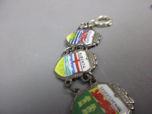 Sterling Silver & Enamel Canadian Provinces Travel Shield Charm Bracelet Vintage c1970