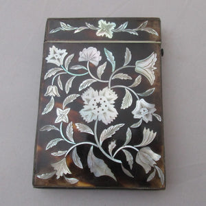 Tortoise Shell And Mother Of Pearl Card Case Antique Victorian c1880