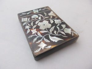 Tortoise Shell And Mother Of Pearl Card Case Antique Victorian c1880