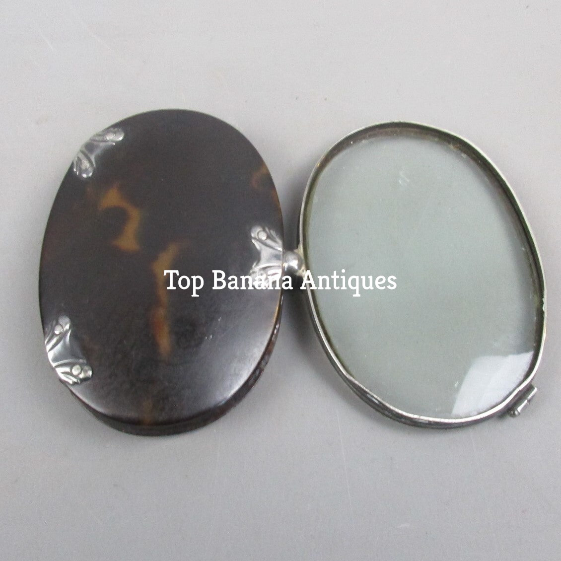 White Metal And Tortoiseshell Looking Glass Antique Victorian 19th Century