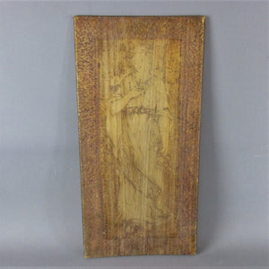 Wooden Pyrographic Panel Antique Arts & Crafts Antique c1900