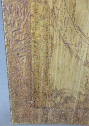 Wooden Pyrographic Panel Antique Arts & Crafts Antique c1900