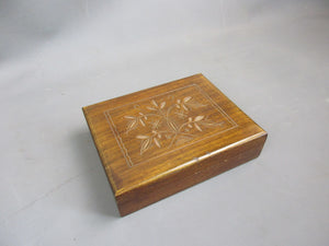 Wooden Two-Deck Playing Cards Box With Floral Detail Vintage c1970