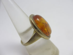 Pollen Filled Amber 8k Gold Ring Vintage c1980