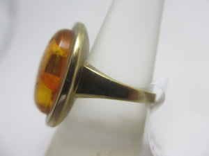 Pollen Filled Amber 8k Gold Ring Vintage c1980