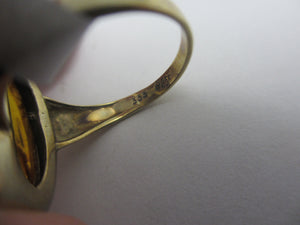 Pollen Filled Amber 8k Gold Ring Vintage c1980