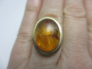 Pollen Filled Amber 8k Gold Ring Vintage c1980