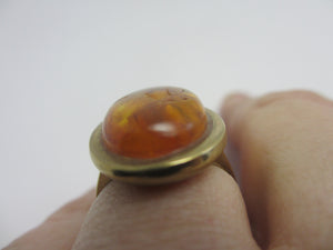 Pollen Filled Amber 8k Gold Ring Vintage c1980