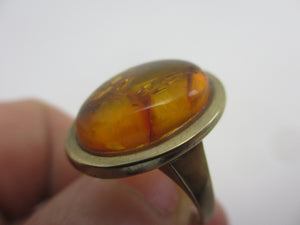 Pollen Filled Amber 8k Gold Ring Vintage c1980