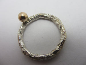 9k Gold Ball Sterling Silver Ring Vintage c1980