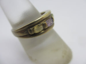 Blue Topaz Citrine Amethyst Tourmaline 9k Gold Ring Vintage c1980