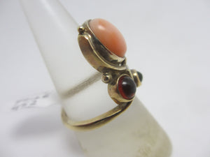 Coral Peridot & Citrine 9k Gold Ring Vintage 2006