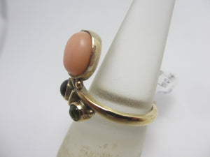 Coral Peridot & Citrine 9k Gold Ring Vintage 2006