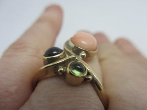 Coral Peridot & Citrine 9k Gold Ring Vintage 2006