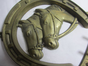 Lucky Horseshoe & Horse Heads Brass Key Rack Holder Vintage c1980
